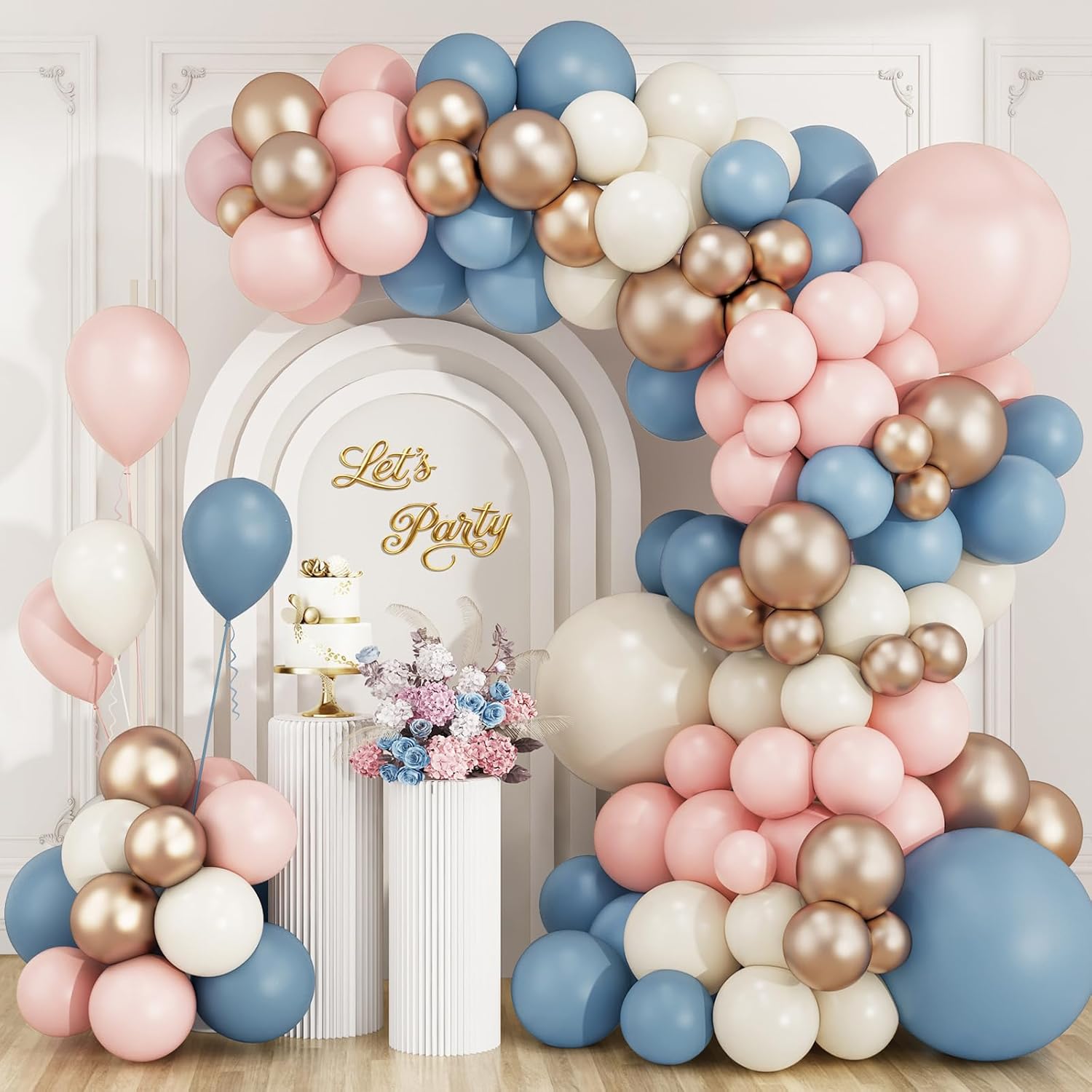 Dusty Pink Blue Champagne Gold - Balloon Arch Kit review and price