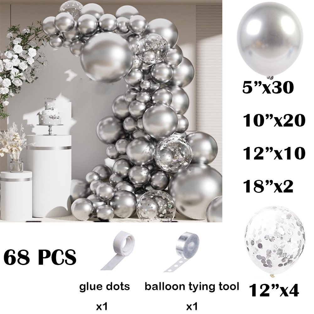 68Pcs Metallic Silver Balloons - Balloon Arch Kit review and price