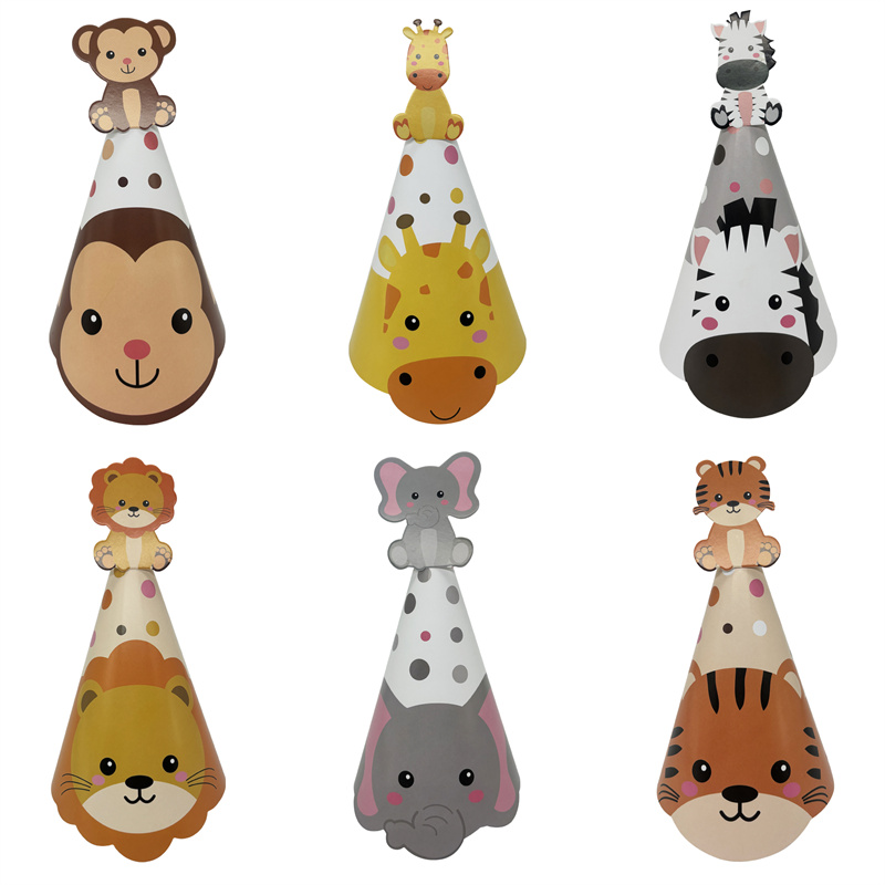 6Pcs Jungle Animal Paper Hats  - Party Hat Cone review and price